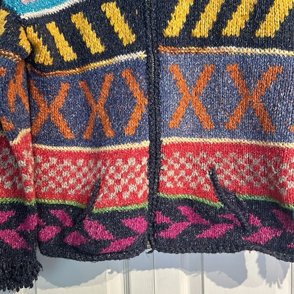 Hand knit Zip Up MultiColor Sweater - Picture 3 of 15